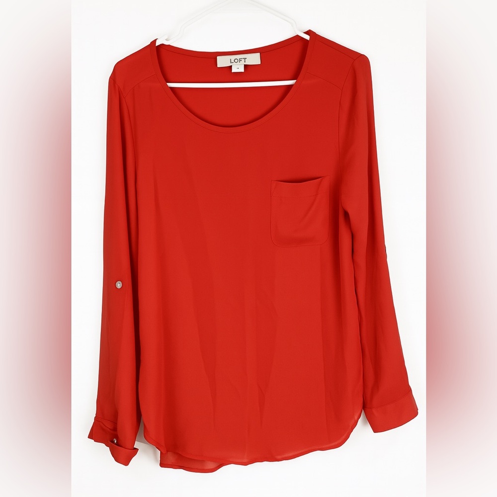 Women's LOFT Red Long Sleeve Blouse | Medium | Pocket